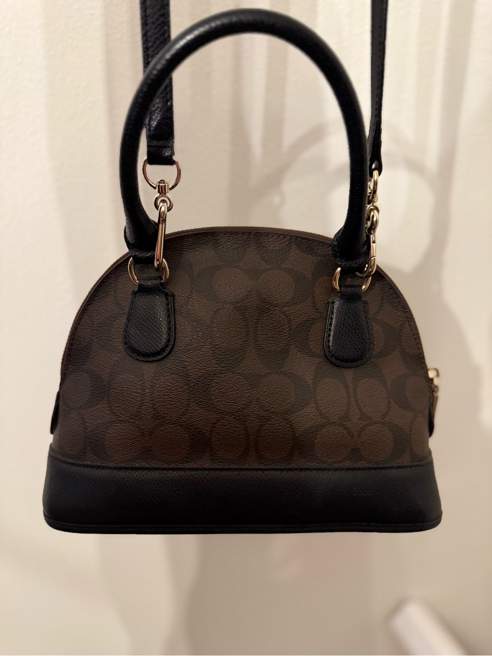 Coach Brown and Black Signature Dome Satchel with Gold Hardware - Picture 3 of 6